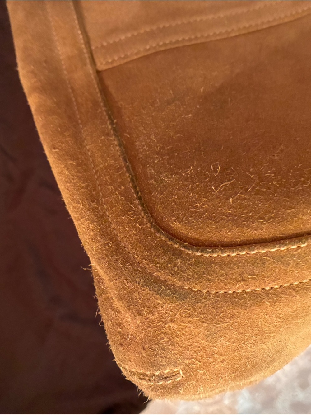Vintage Coach Suede Hobo Bag in Tan with Burgundy Strap + Coach Suede Care Kit - Picture 12 of 14